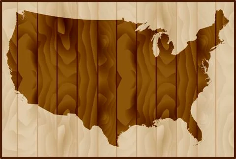 Vector illustration of USA map on wood background Stock Illustration