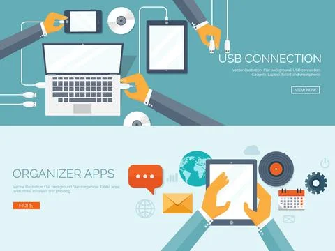 Vector illustration. Usb connection. Computer tablet smartphone cable. Organiser Stock Illustration