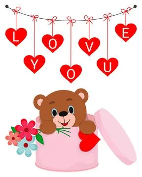 Vector illustration. Valentine s day card with teddy bear. Love you Stock Illustration
