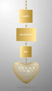 Vector illustration of valentines day card with golden pendant, triangle heart Stock Illustration