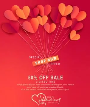 Vector illustration for Valentine's Day. Hearts carved from paper on a thread 스톡 일러스트