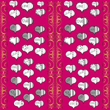 Vector illustration. Valentine':s Day seamless with white, gray and magenta hear Stockillustratie