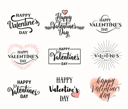 Vector illustration of valentines day typography lettering logo set Stock Illustration
