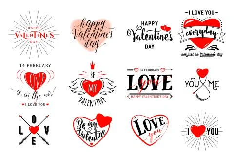 Vector illustration of valentines day typography lettering logo set Stock Illustration