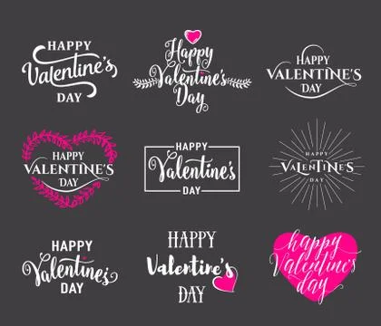 Vector illustration of valentines day typography lettering logo set Stock Illustration