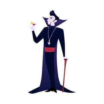 Vector illustration a vampire character in a high-collared suit drinking red Stock Illustration