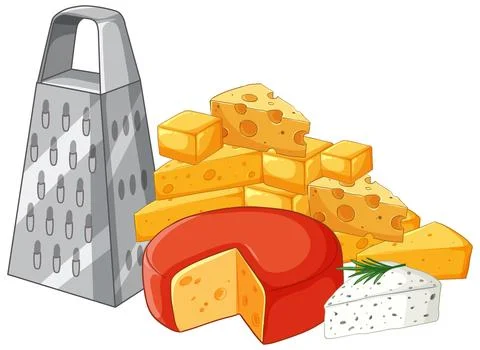 Vector illustration of various cheese types including cheddar, swiss, and bri Stock Illustration