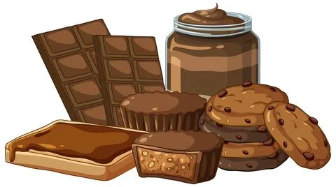 Vector Illustration of Various Chocolate Snacks Cookies and Sweet Spreads Stock Illustration