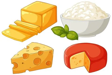 Vector Illustration of Various Dairy Products and Cheese Varieties Stock Illustration