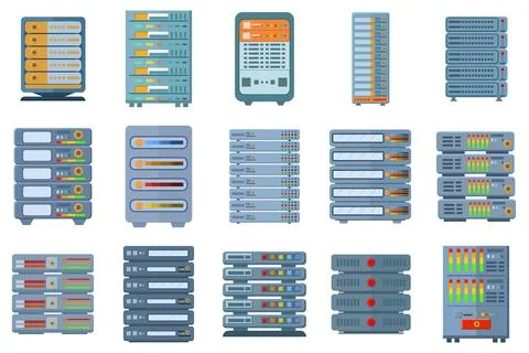 Vector illustration of various server racks collection Illustrazione stock