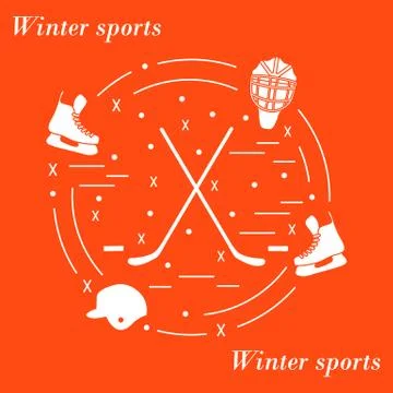 Vector illustration of various subjects for hockey arranged in a circle. Stock Illustration