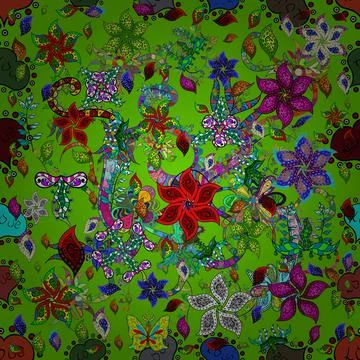 Vector illustration. Vector floral pattern in doodle style with flowers and leav Stock Illustration