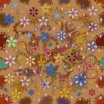 Vector illustration. Vector pattern. On red, beige and brown colors. Abstract fl Illustrazione stock