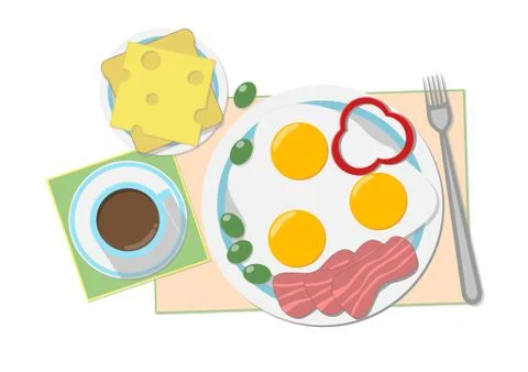 Vector illustration a vector a tasty breakfast in gentle tones coffee, fried  Stock Illustration