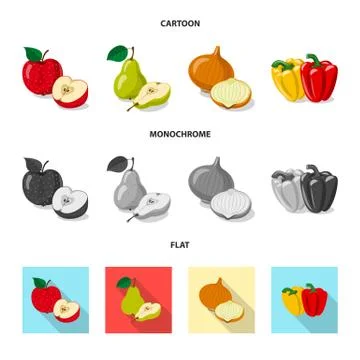 Vector illustration of vegetable and fruit symbol. Set of vegetable and Stock Illustration
