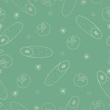Vector illustration Vegetable Seamless Pattern with Mini Cucumbers Red Tomatoes. Stock Illustration