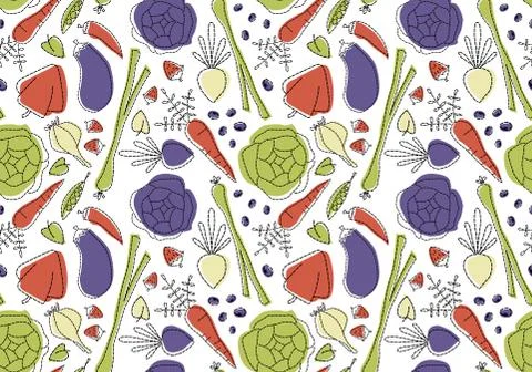 Vector illustration vegetables seamless pattern. Colorful linear graphic. Illustrazione stock