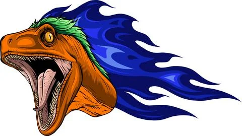 Vector illustration of Velociraptor head with flames Illustrazione stock