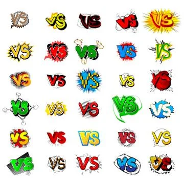 Vector illustration versus letters fight set, comics style design. Stock-Illustration