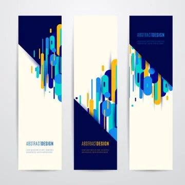 Vector illustration of vertical geometry round, diagonal and line banner set Stock Illustration