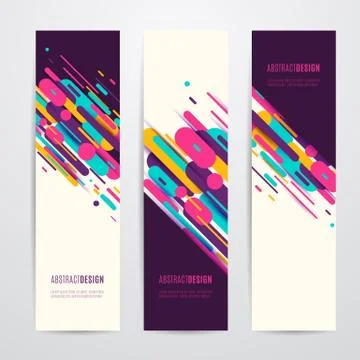 Vector illustration of vertical geometry round, diagonal and line banner set Stock Illustration