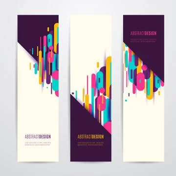 Vector illustration of vertical geometry round, diagonal and line banner set Stock Illustration