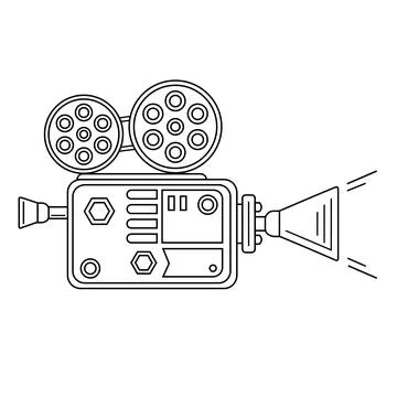 Vector illustration of a video camera from a thin line. Stock Illustration