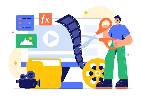 Vector Illustration of a Video Editor Program featuring Video Editing Softw.. Stock Illustration