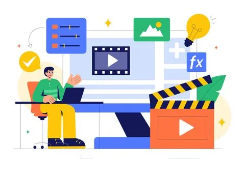 Vector Illustration of a Video Editor Program featuring Video Editing Softw.. Illustration