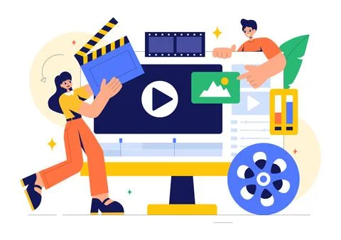 Vector Illustration of a Video Editor Program featuring Video Editing Softw.. Illustration