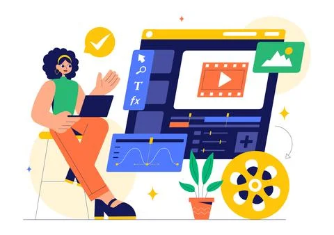 Vector Illustration of a Video Editor Program featuring Video Editing Softw.. Stock Illustration