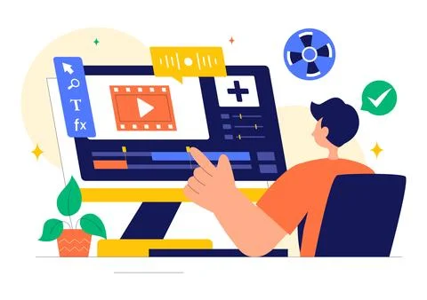 Vector Illustration of a Video Editor Program featuring Video Editing Softw.. Stock Illustration
