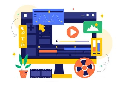 Vector Illustration of a Video Editor Program featuring Video Editing Softw.. Stock Illustration