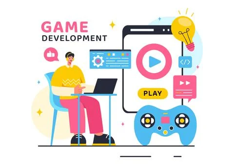 Vector Illustration of Video Game Development with Games, Digital Technolog.. Stock Illustration
