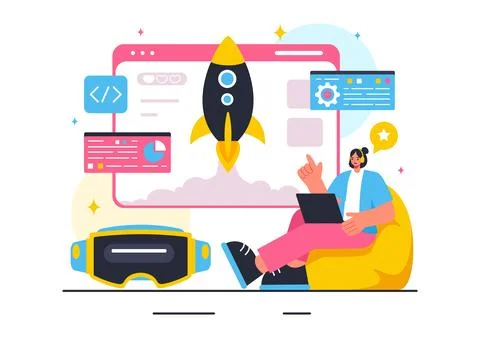 Vector Illustration of Video Game Development with Games, Digital Technolog.. Illustrazione stock