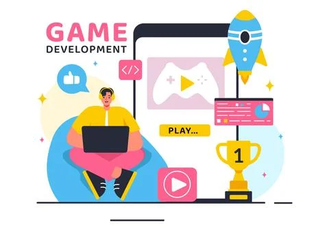 Vector Illustration of Video Game Development with Games, Digital Technolog.. Stock Illustration