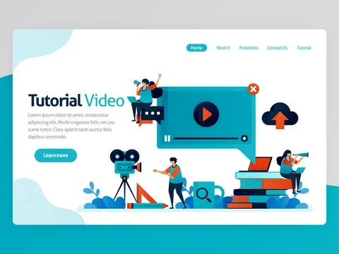 Vector illustration for video tutorial landing page. Learning platform, broad Stock Illustration