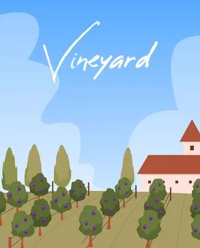 Vector illustration of a vineyard with grape fields, poster with place for text. イラスト素材