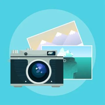 Vector illustration of vintage camera and pix. Illustrazione stock
