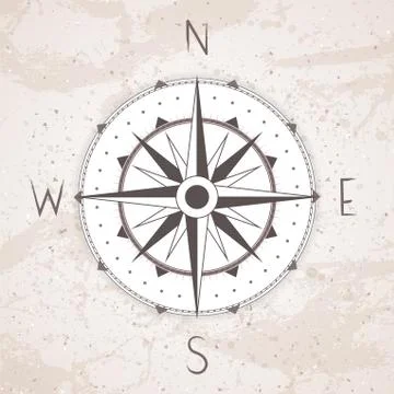 Vector illustration with a vintage compass or wind rose on grunge background. Stock Illustration