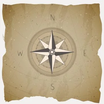 Vector illustration with a vintage compass or wind rose on grunge background. Stock Illustration