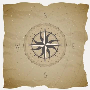 Vector illustration with a vintage compass or wind rose on grunge background. Stock Illustration
