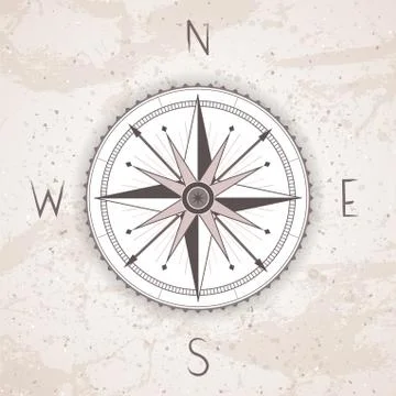 Vector illustration with a vintage compass or wind rose on grunge background. Stock Illustration