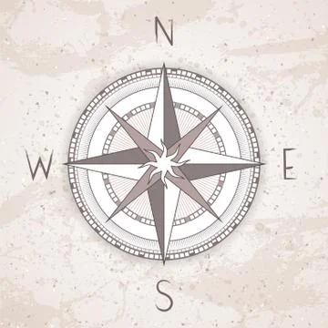 Vector illustration with a vintage compass or wind rose on grunge background. Stock Illustration