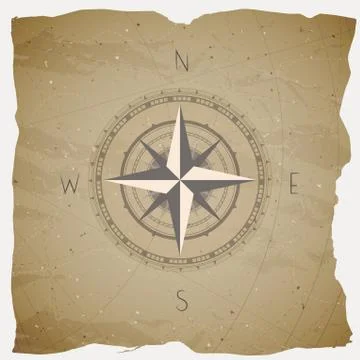 Vector illustration with a vintage compass or wind rose on grunge background. Stock Illustration