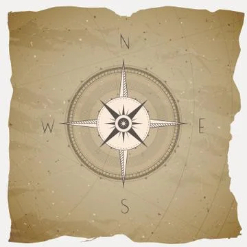 Vector illustration with a vintage compass or wind rose on grunge background. Stock Illustration