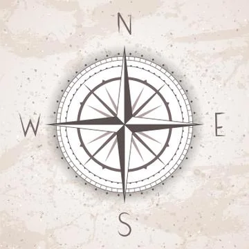 Vector illustration with a vintage compass or wind rose on grunge background. Stock Illustration