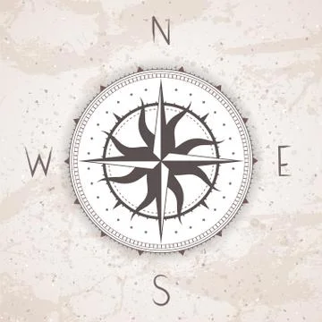 Vector illustration with a vintage compass or wind rose on grunge background. Stock Illustration