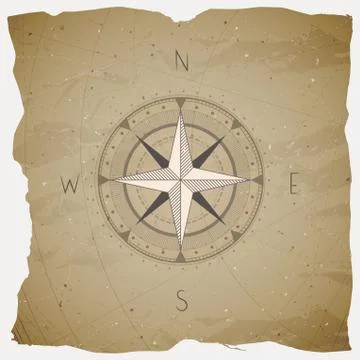 Vector illustration with a vintage compass or wind rose on grunge background. Stock Illustration