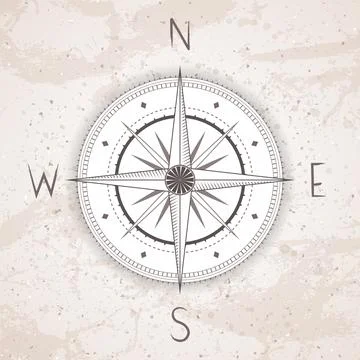 Vector illustration with a vintage compass or wind rose. Stock Illustration